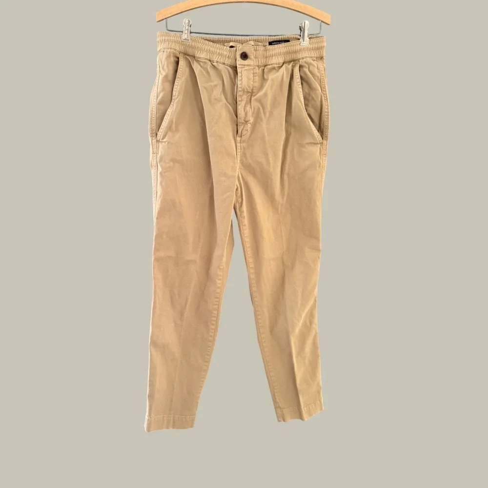 Banana Republic Mens Slim Fit Chino Pants Khaki Tan Elastic Waist Size M 30
